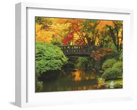 Moon Bridge in Autumn: Portland Japanese Garden, Portland, Oregon, USA-Michel Hersen-Framed Premium Photographic Print