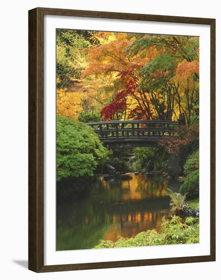 Moon Bridge in Autumn: Portland Japanese Garden, Portland, Oregon, USA-Michel Hersen-Framed Premium Photographic Print