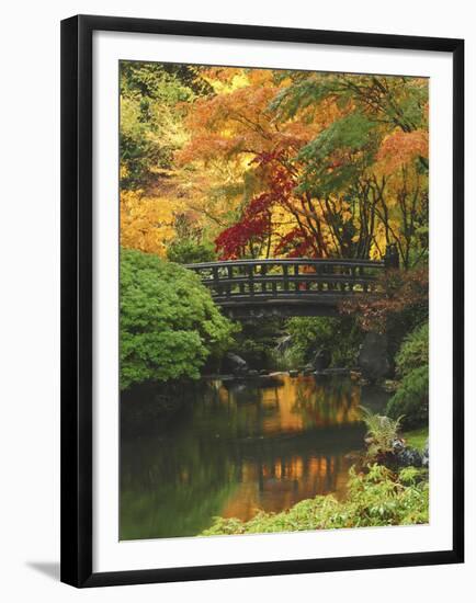 Moon Bridge in Autumn: Portland Japanese Garden, Portland, Oregon, USA-Michel Hersen-Framed Premium Photographic Print