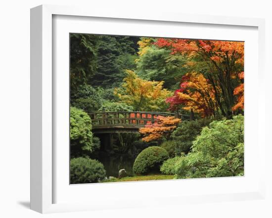 Moon Bridge in Autumn: Portland Japanese Garden, Portland, Oregon, USA-Michel Hersen-Framed Premium Photographic Print