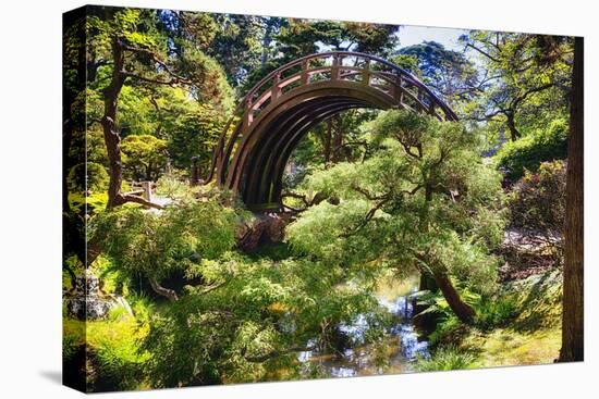 Moon Bridge Over a Small Creek-George Oze-Stretched Canvas