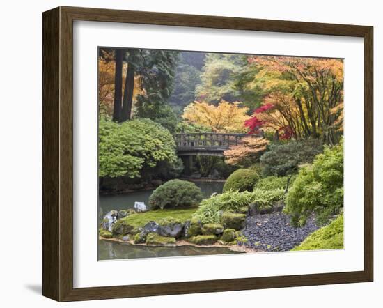 Moon Bridge, Portland Japanese Garden, Oregon, USA-William Sutton-Framed Premium Photographic Print