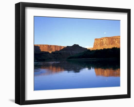 Moon & Cliffs at Sunrise Above Green River, Mineral Bottom, Colorado Plateau, Utah, USA-Scott T. Smith-Framed Photographic Print