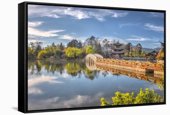 Moon Embracing Pagoda with Suocui Bridge in Lijiang, Yunnan, China, Asia-Andreas Brandl-Framed Stretched Canvas