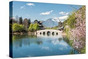 Moon Embracing Pavilion and Suocui Bridge at Black Dragon Pool in Jade Spring Park, Lijiang, Yunnan-Andreas Brandl-Stretched Canvas