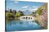 Moon Embracing Pavilion and Suocui Bridge at Black Dragon Pool in Jade Spring Park, Lijiang, Yunnan-Andreas Brandl-Stretched Canvas