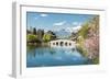 Moon Embracing Pavilion and Suocui Bridge at Black Dragon Pool in Jade Spring Park, Lijiang, Yunnan-Andreas Brandl-Framed Photographic Print