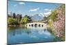 Moon Embracing Pavilion and Suocui Bridge at Black Dragon Pool in Jade Spring Park, Lijiang, Yunnan-Andreas Brandl-Mounted Photographic Print