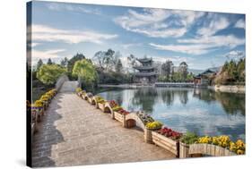 Moon Embracing Pavilion and Suocui Bridge at Black Dragon Pool, Lijiang, Yunnan, China, Asia-Andreas Brandl-Stretched Canvas