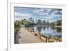 Moon Embracing Pavilion and Suocui Bridge at Black Dragon Pool, Lijiang, Yunnan, China, Asia-Andreas Brandl-Framed Photographic Print