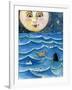 Moon Face Mermaid in The Sea-sylvia pimental-Framed Art Print