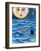 Moon Face Mermaid in The Sea-sylvia pimental-Framed Art Print