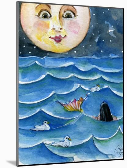 Moon Face Mermaid in The Sea-sylvia pimental-Mounted Art Print