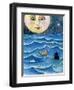 Moon Face Mermaid in The Sea-sylvia pimental-Framed Art Print