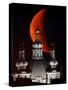 Moon is Seen Rising in the Sky Above the Domes of the Smolny Cathedral in St.Petersburg, Russia-null-Stretched Canvas