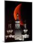 Moon is Seen Rising in the Sky Above the Domes of the Smolny Cathedral in St.Petersburg, Russia-null-Mounted Premium Photographic Print