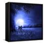 Moon Night And Wolf-Ata Alishahi-Framed Stretched Canvas