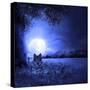 Moon Night And Wolf-Ata Alishahi-Stretched Canvas