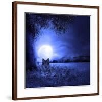 Moon Night And Wolf-Ata Alishahi-Framed Giclee Print