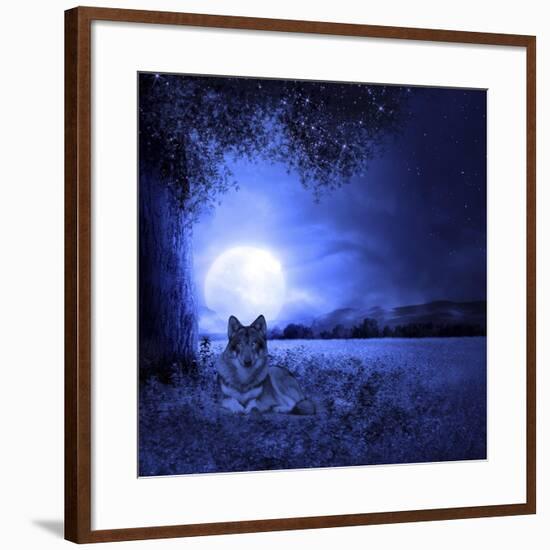 Moon Night And Wolf-Ata Alishahi-Framed Giclee Print