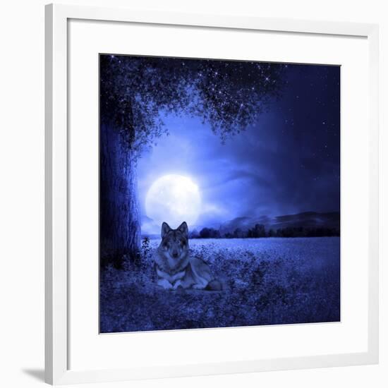 Moon Night And Wolf-Ata Alishahi-Framed Giclee Print