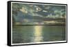 Moon on Lake Erie, Conneaut, Ohio-null-Framed Stretched Canvas