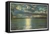 Moon on Lake Erie, Conneaut, Ohio-null-Framed Stretched Canvas