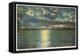 Moon on Lake Erie, Conneaut, Ohio-null-Framed Stretched Canvas