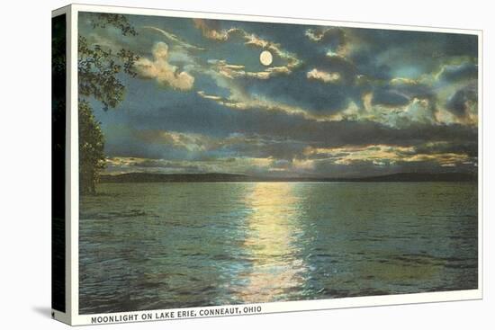 Moon on Lake Erie, Conneaut, Ohio-null-Stretched Canvas