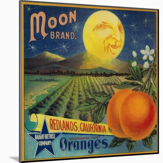 Moon Orange Label - Redlands, CA-Lantern Press-Mounted Art Print