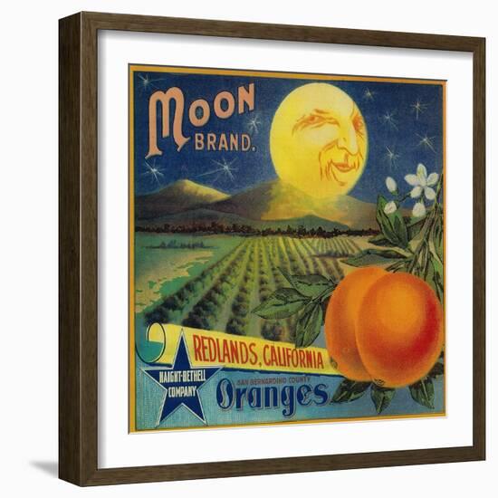 Moon Orange Label - Redlands, CA-Lantern Press-Framed Art Print