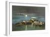 Moon over Alcatraz, San Francisco, California-null-Framed Art Print