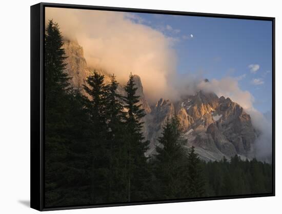 Moon over Cimon della Pala, Val Venegiotta, the Dolomites, Italy-Michael Jaeschke-Framed Stretched Canvas