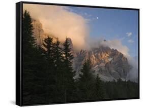 Moon over Cimon della Pala, Val Venegiotta, the Dolomites, Italy-Michael Jaeschke-Framed Stretched Canvas