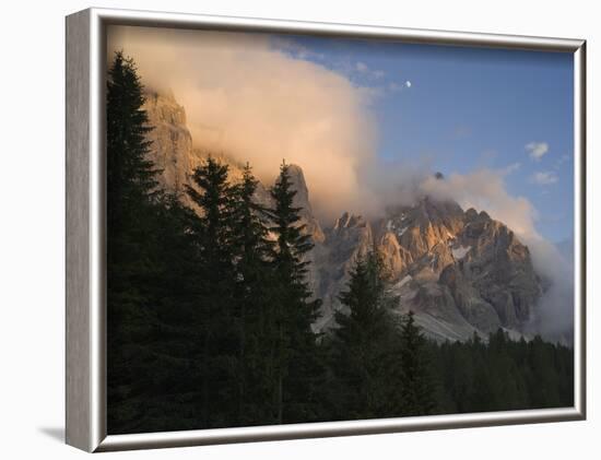 Moon over Cimon della Pala, Val Venegiotta, the Dolomites, Italy-Michael Jaeschke-Framed Photographic Print