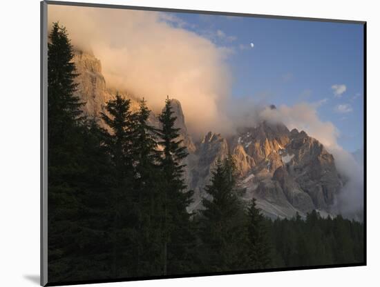 Moon over Cimon della Pala, Val Venegiotta, the Dolomites, Italy-Michael Jaeschke-Mounted Photographic Print