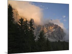 Moon over Cimon della Pala, Val Venegiotta, the Dolomites, Italy-Michael Jaeschke-Mounted Photographic Print