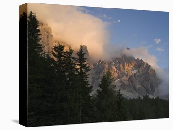 Moon over Cimon della Pala, Val Venegiotta, the Dolomites, Italy-Michael Jaeschke-Stretched Canvas