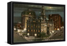 Moon over City Hall, Detroit, Michigan-null-Framed Stretched Canvas