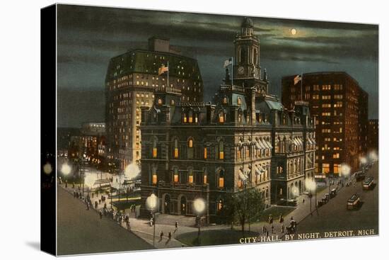 Moon over City Hall, Detroit, Michigan-null-Stretched Canvas