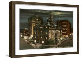 Moon over City Hall, Detroit, Michigan-null-Framed Art Print
