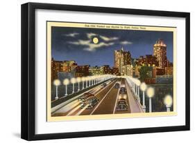 Moon over Cliff Viaduct, Dallas, Texas-null-Framed Art Print