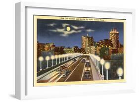 Moon over Cliff Viaduct, Dallas, Texas-null-Framed Art Print