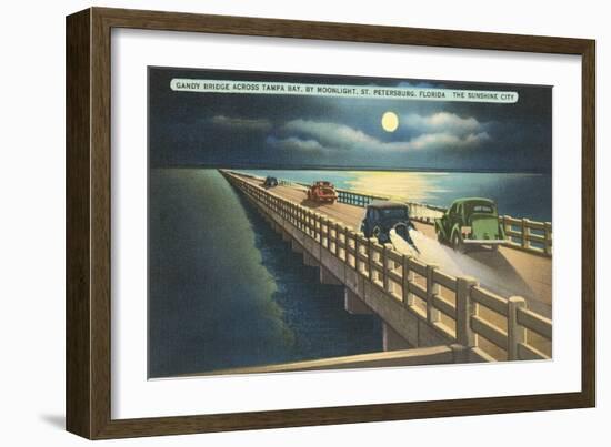 Moon over Gandy Bridge, St. Petersburg, Florida-null-Framed Art Print