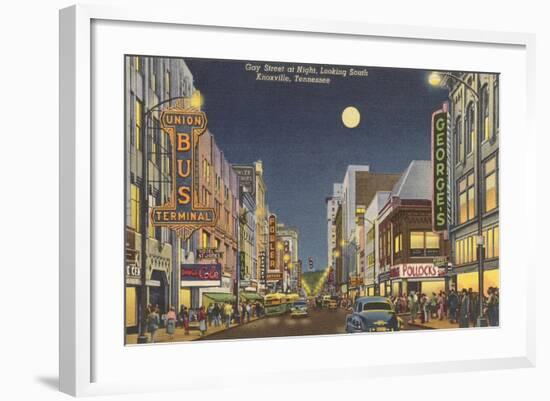 Moon over Gay Street, Knoxville, Tennessee-null-Framed Art Print