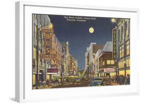 Moon over Gay Street, Knoxville, Tennessee-null-Framed Art Print