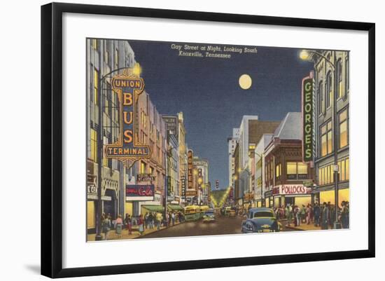 Moon over Gay Street, Knoxville, Tennessee-null-Framed Art Print