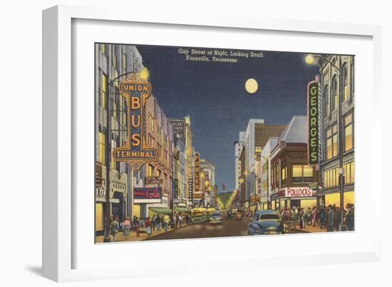 Moon over Gay Street, Knoxville, Tennessee-null-Framed Art Print