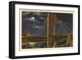 Moon over George Washington Bridge, New York City-null-Framed Art Print