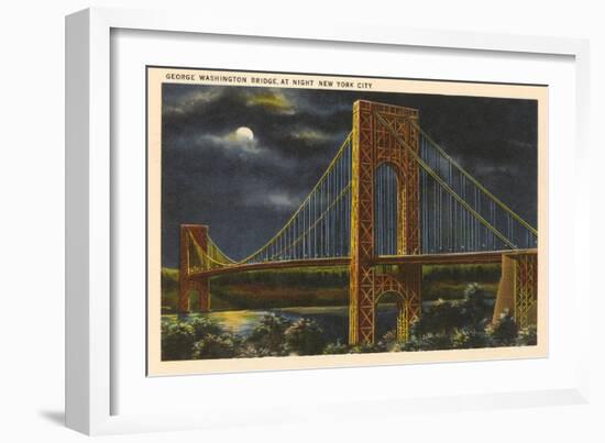 Moon over George Washington Bridge, New York City-null-Framed Art Print